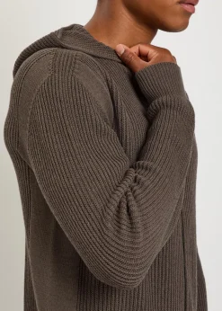 Hooded zip-through ribbed-wool jumper