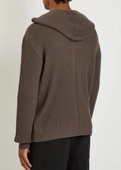 Hooded zip-through ribbed-wool jumper