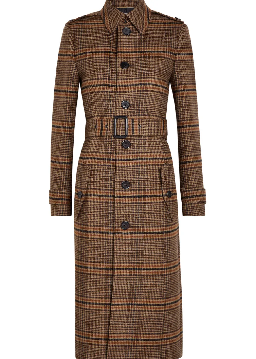 Houndstooth belted wool coat