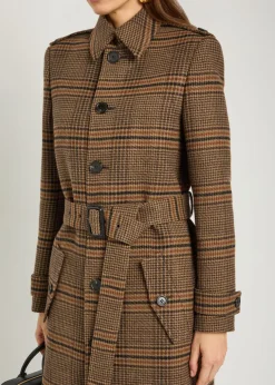 Houndstooth belted wool coat
