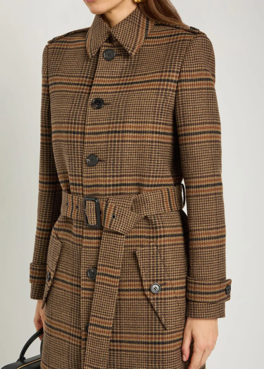 Houndstooth belted wool coat