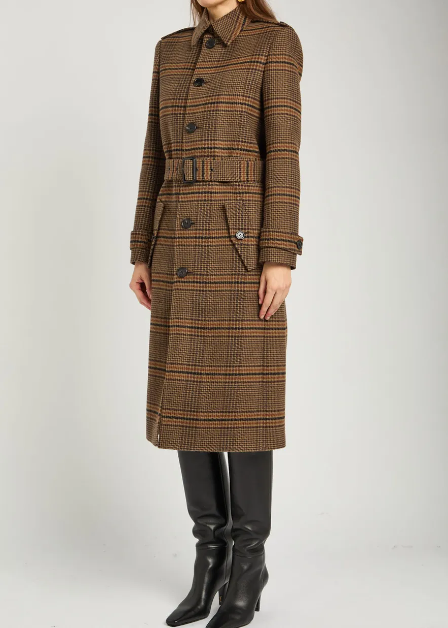 Houndstooth belted wool coat