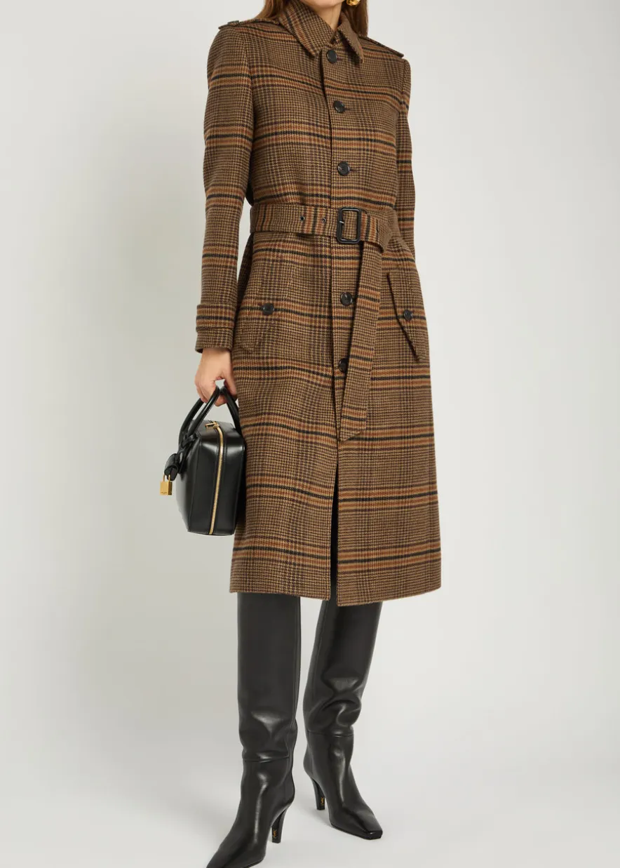 Houndstooth belted wool coat