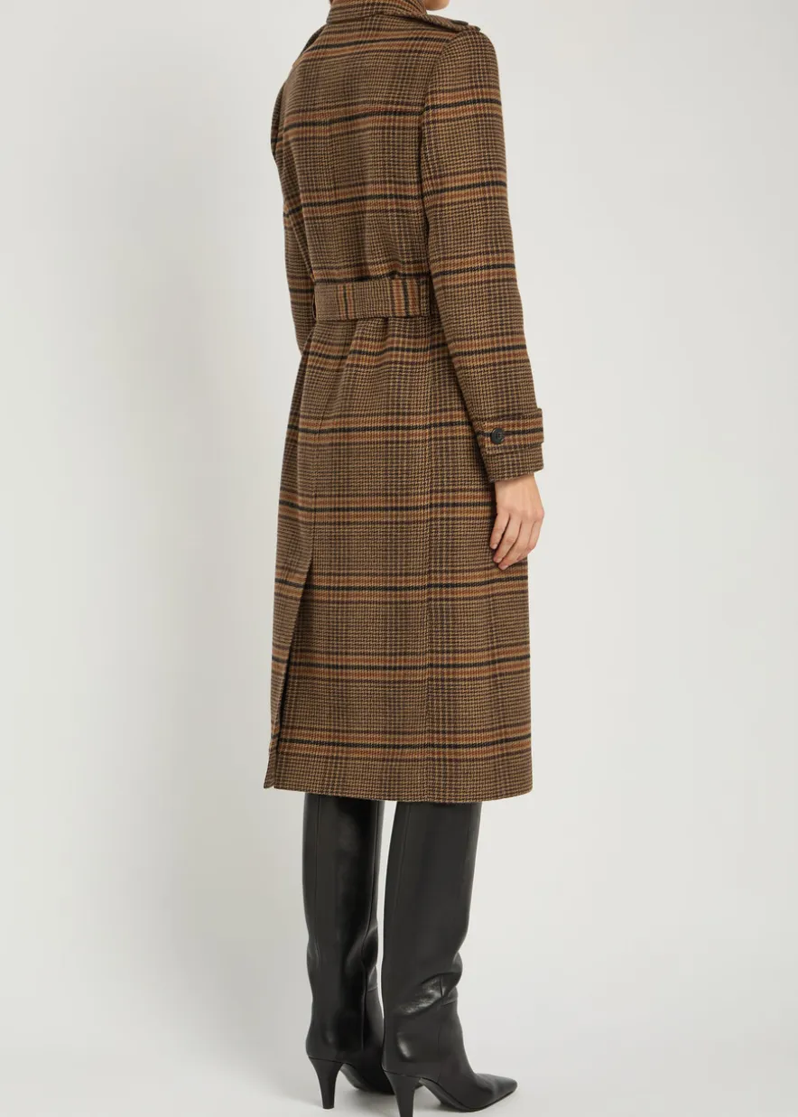 Houndstooth belted wool coat