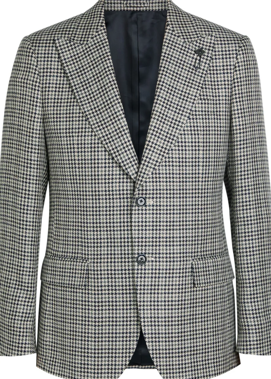 Houndstooth cotton and flax-blend blazer