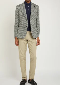 Houndstooth cotton and flax-blend blazer