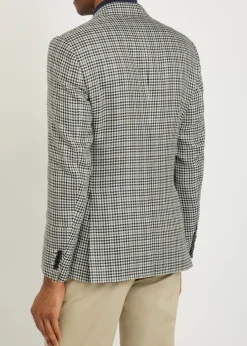 Houndstooth cotton and flax-blend blazer