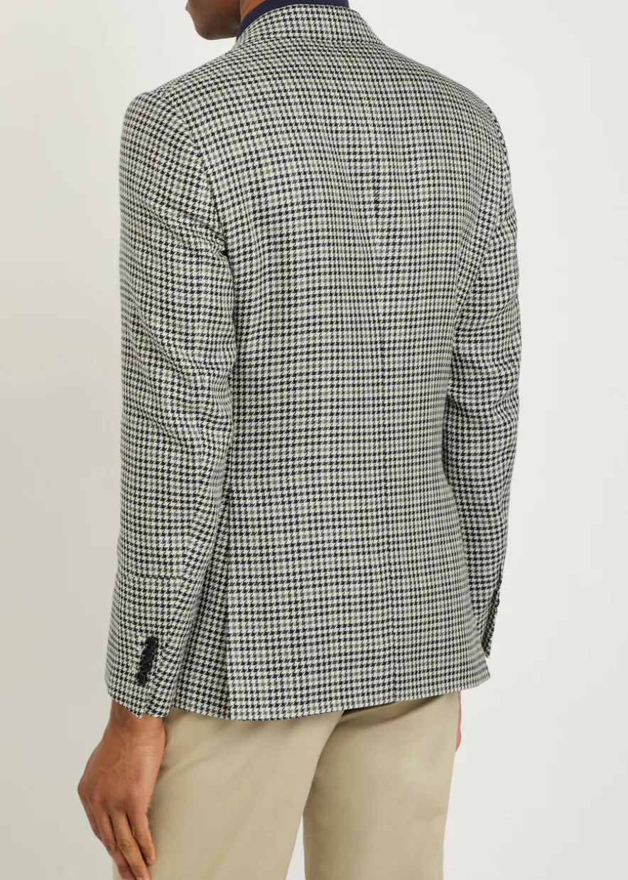 Houndstooth cotton and flax-blend blazer