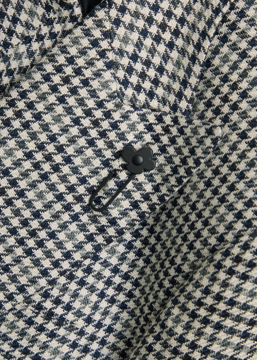 Houndstooth cotton and flax-blend blazer