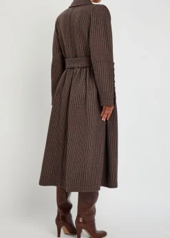 Houndstooth double-breasted belted wool coat