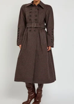 Houndstooth double-breasted belted wool coat