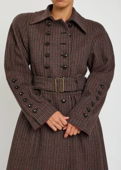 Houndstooth double-breasted belted wool coat