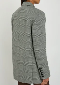 Houndstooth double-breasted wool-blend blazer
