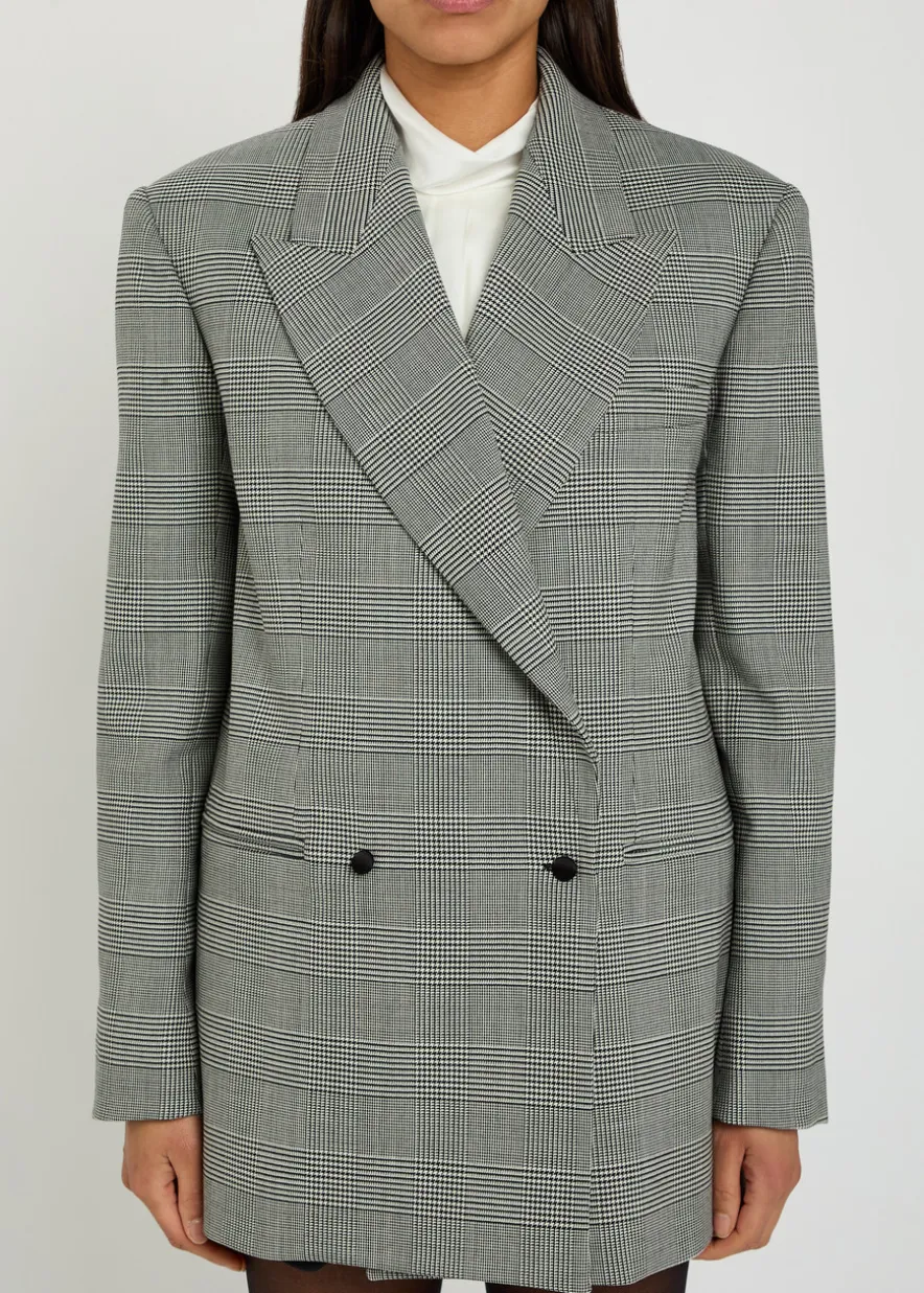 Houndstooth double-breasted wool-blend blazer