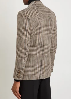 Houndstooth double-breasted wool blazer
