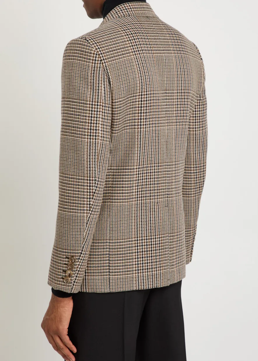 Houndstooth double-breasted wool blazer