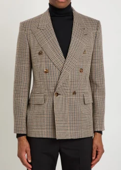 Houndstooth double-breasted wool blazer