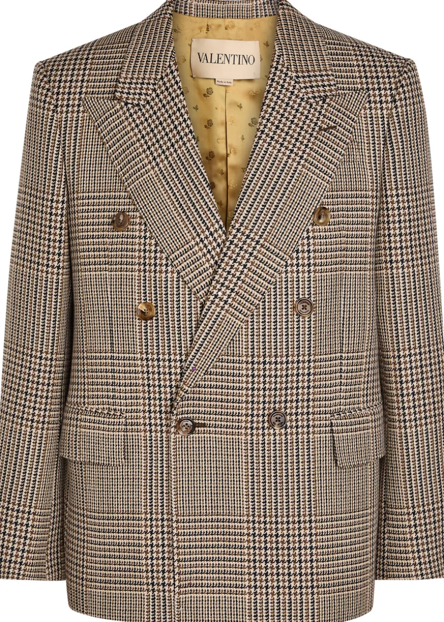 Houndstooth double-breasted wool blazer