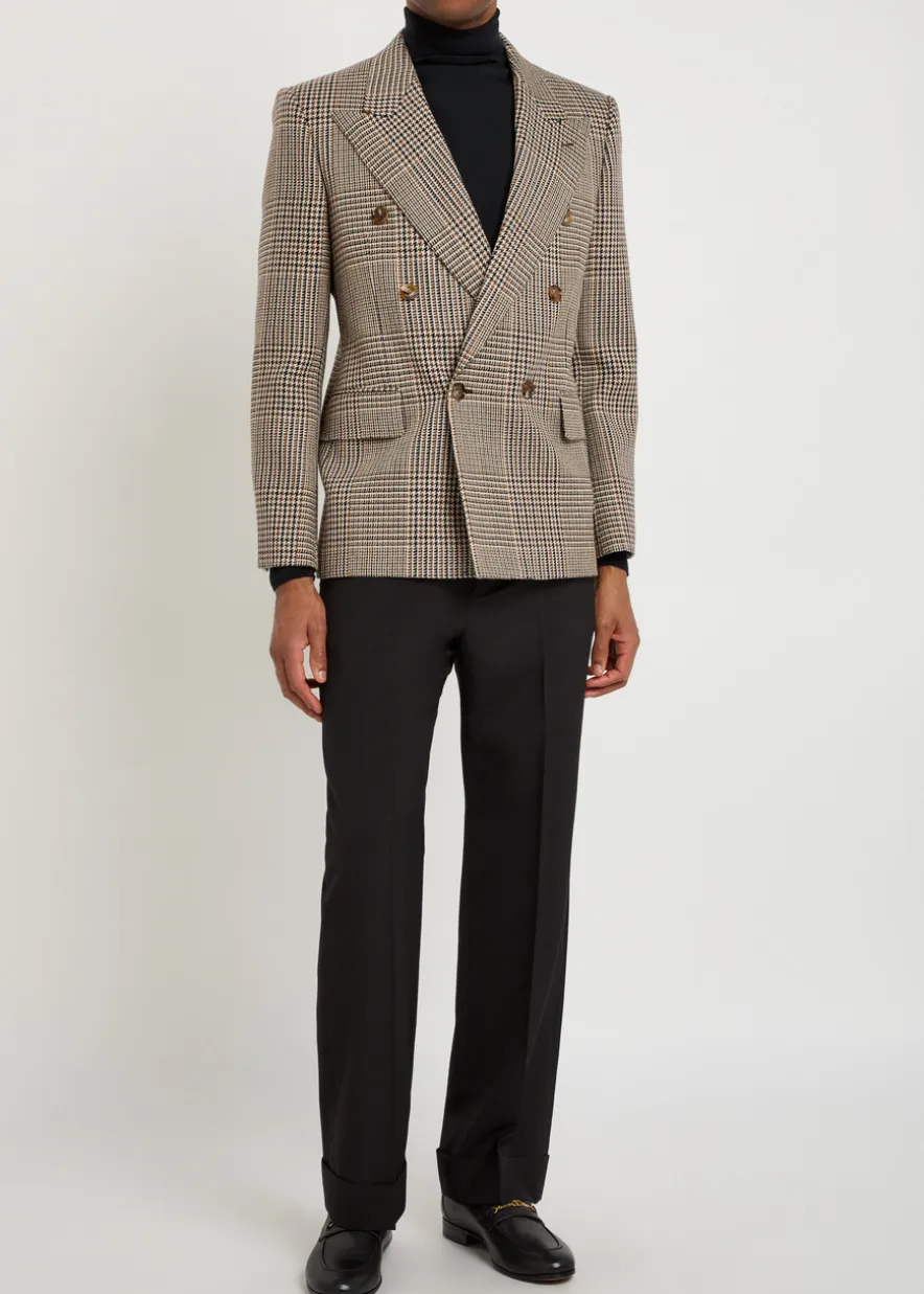 Houndstooth double-breasted wool blazer