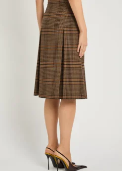 Houndstooth inverted-pleat wool midi skirt