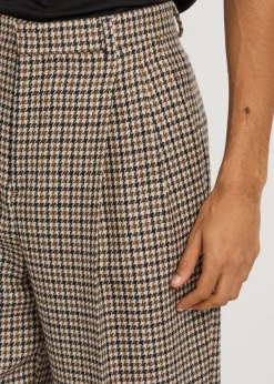 Houndstooth straight-leg wool trousers