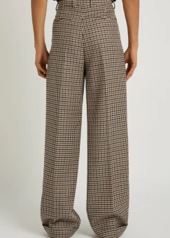 Houndstooth straight-leg wool trousers