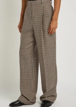 Houndstooth straight-leg wool trousers
