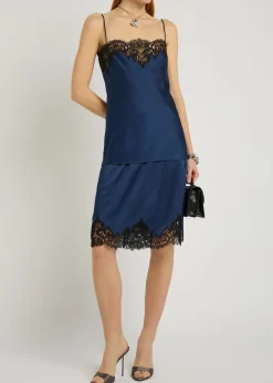 Iconic lace-trimmed satin knee-length wrap skirt