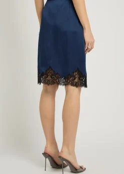 Iconic lace-trimmed satin knee-length wrap skirt