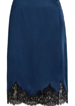 Iconic lace-trimmed satin knee-length wrap skirt