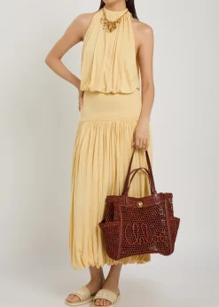 Iconic logo leather and raffia tote bag