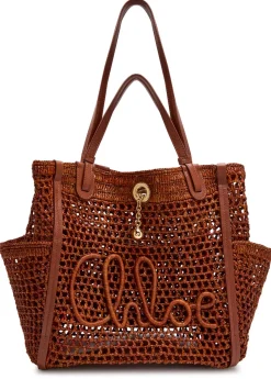 Iconic logo leather and raffia tote bag