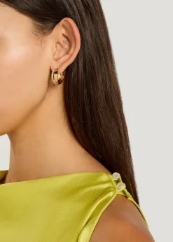 Icon pavé double-hoop 18kt gold-plated hoop earrings