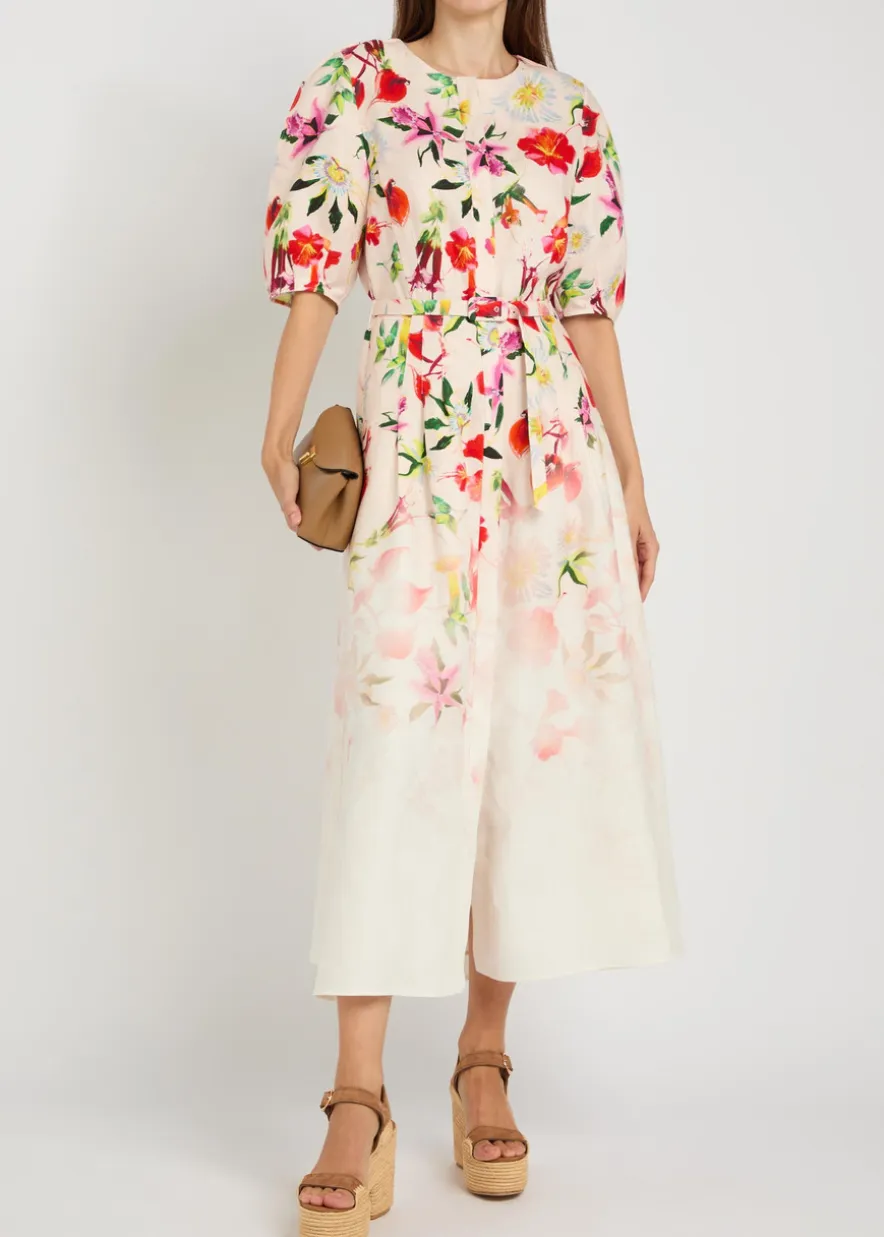 Ignis belted floral-print linen midi dress