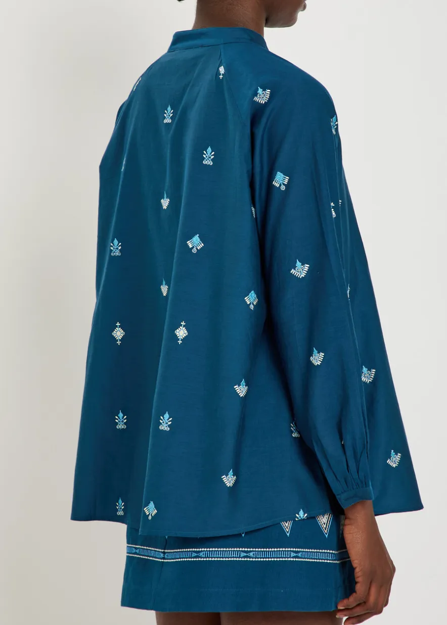Ilizia embroidered cotton and silk-blend shirt