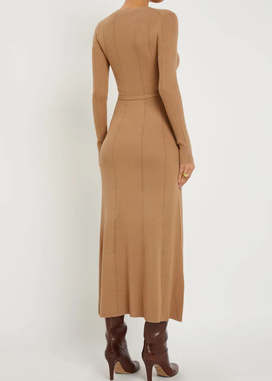 Imagene belted wool midi dress