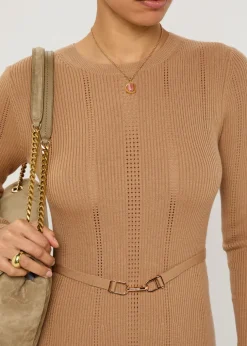 Imagene belted wool midi dress