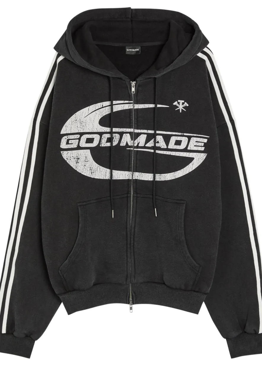Imperial logo striped hooded cotton sweatshirt