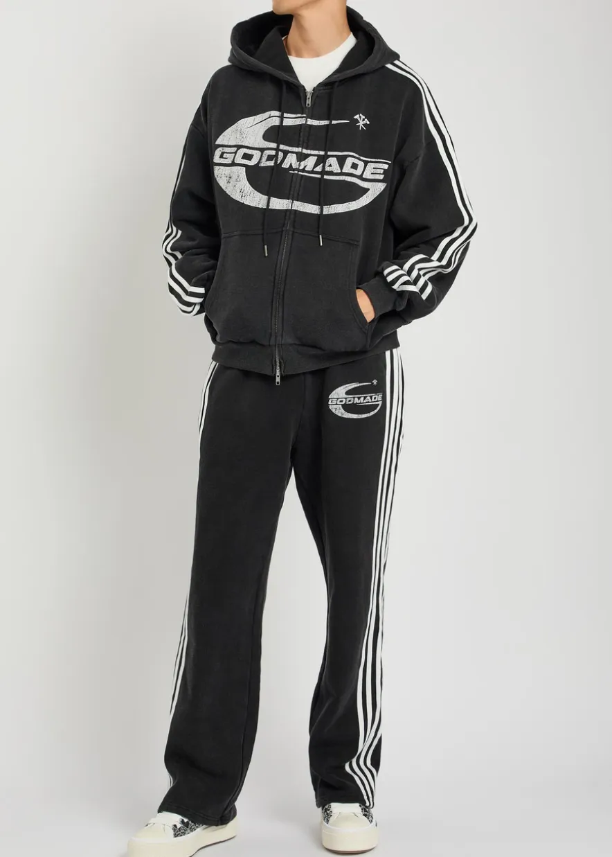Imperial logo striped hooded cotton sweatshirt