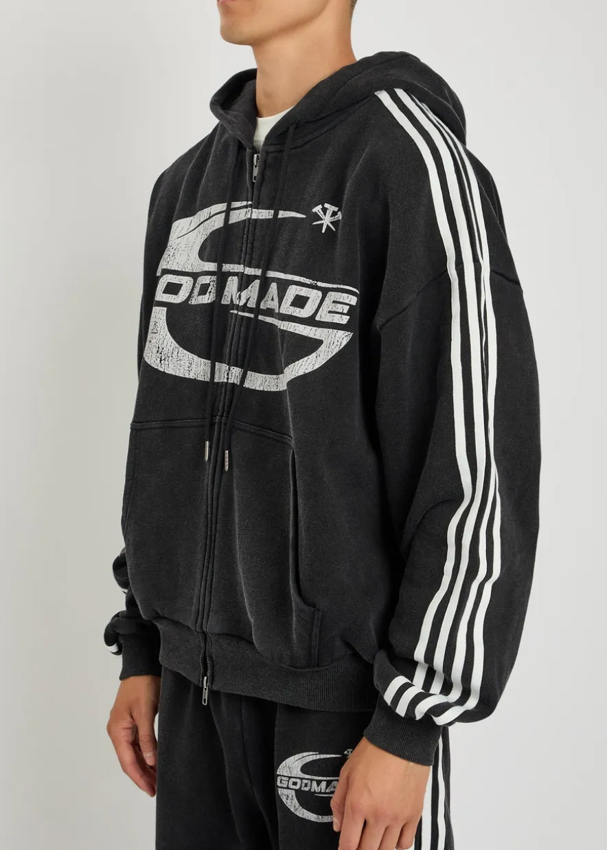 Imperial logo striped hooded cotton sweatshirt