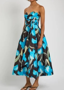 Ingrid floral-print moiré midi dress