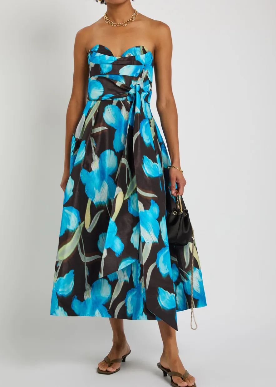 Ingrid floral-print moiré midi dress