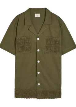 Inigo crochet-trim cotton and linen-blend shirt