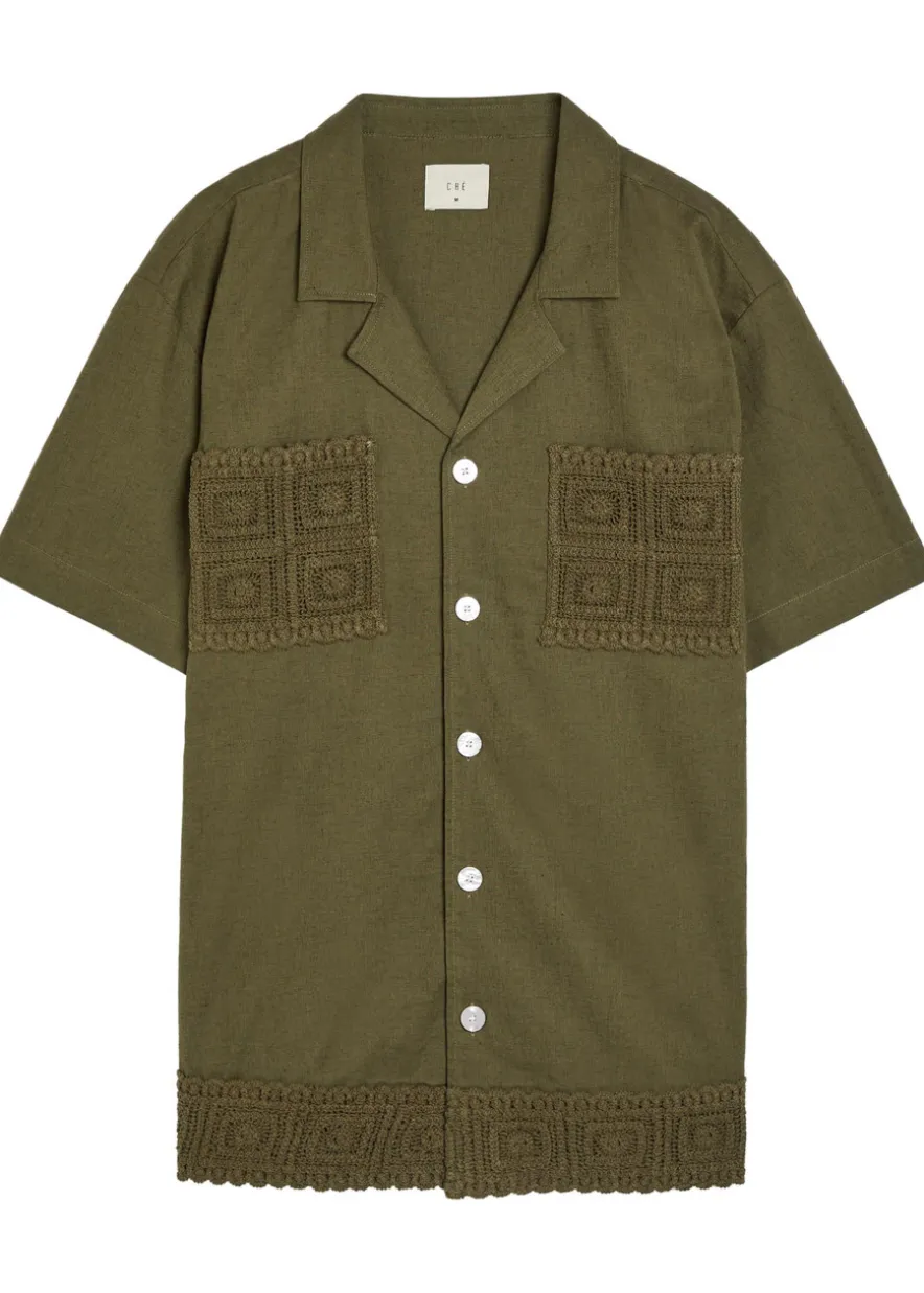 Inigo crochet-trim cotton and linen-blend shirt