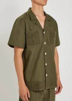 Inigo crochet-trim cotton and linen-blend shirt