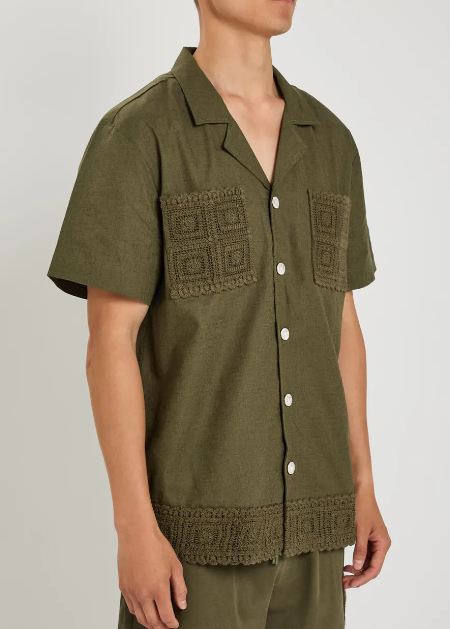 Inigo crochet-trim cotton and linen-blend shirt