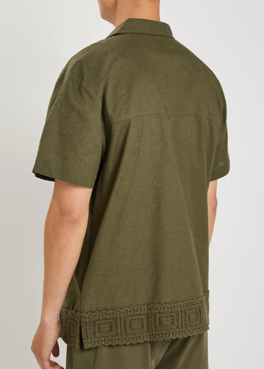 Inigo crochet-trim cotton and linen-blend shirt