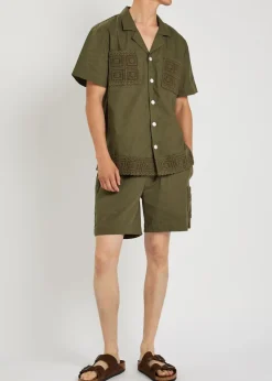 Inigo crochet-trim cotton and linen-blend shirt