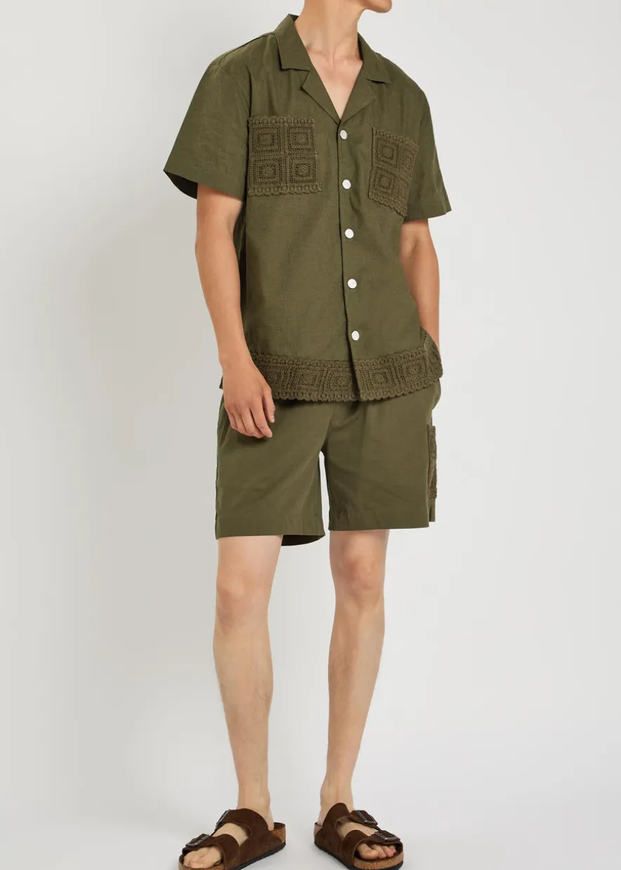 Inigo crochet-trim cotton and linen-blend shirt