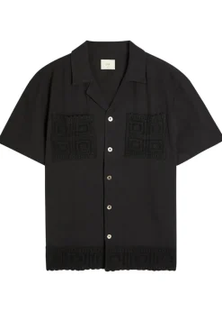 Inigo crochet-trim cotton and linen-blend shirt